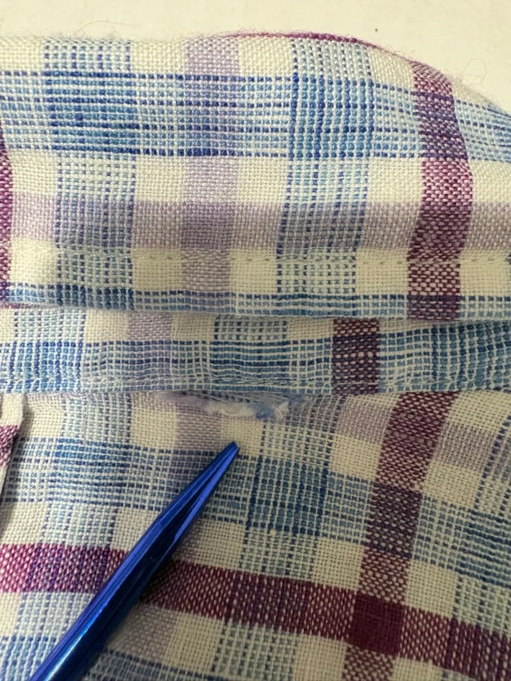 Men’s Banana Republic Linen Purple Blue Plaid Button-Down Shirt Camden Fit L